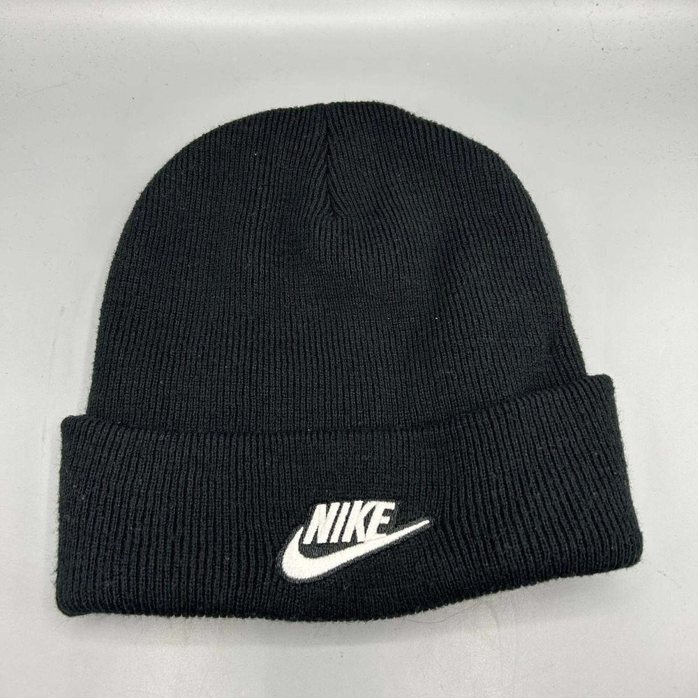 Nike Swoosh Hat Men Black Embroidered Logo Cuffed Beanie Cap
